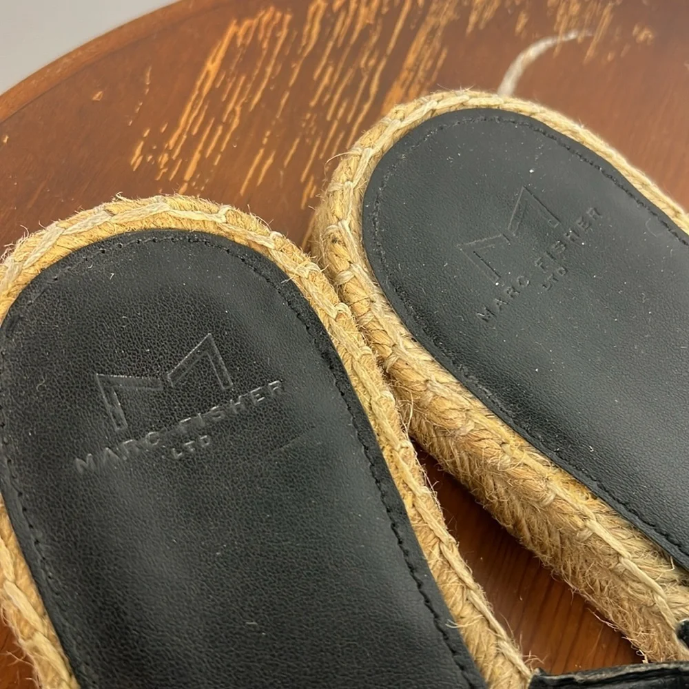 Marc Fisher LTD Emilie2 striped mule espadrilles black and white size 7